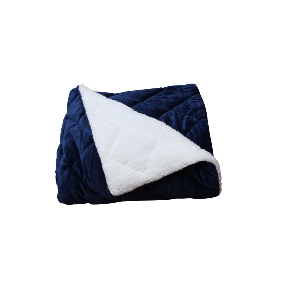 Luxry Cozy Soft Square Quilted Throw Blanket and Back Fleece, Navy Blue