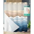 thumbnail image 3 of No Hook Shower Curtains, Navy Blue Ombre Stripe Standard Shower Curtains with Snap in Liner, Abstract Summer Beach Coastal Waterproof Washable Fabric Bathroom Shower Curtain Sets, 66" x 72", 3 of 7