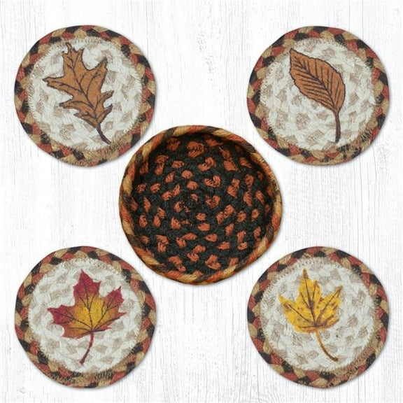 Capitol Importing 29-CB222FHL 5 x 5 in. Jute Round Fall Harvest Leaf Coasters in a Basket