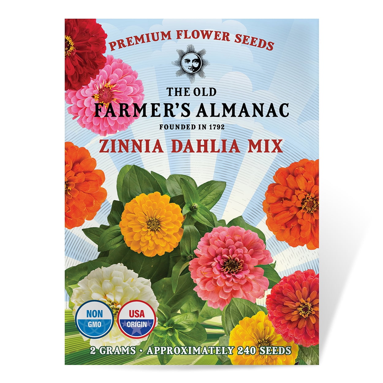 The Old Farmer's Almanac Dahlia Mix Zinnia Seeds (Non-GMO, Open Pollinated, Flower, Full Sun) - Approx 240 Seeds