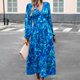 thumbnail image 3 of Vestido Vestido elegante estampado Estilo casual Vestido largo plisado de mujer Traje diario de gasa Cgtredaw Azul T M para Mujer, 3 of 6