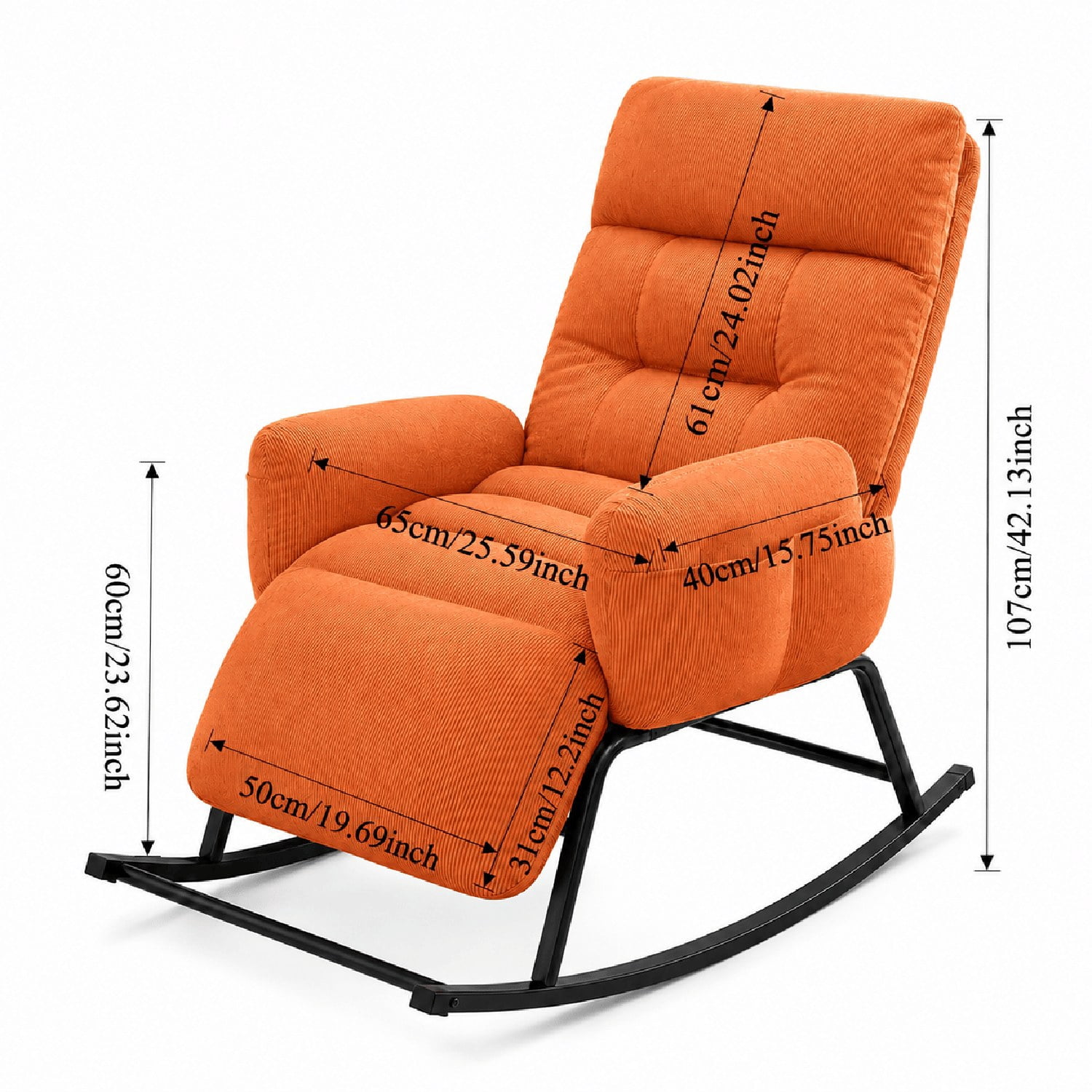 Modern Rocking Chair with Retractable Footrest, Upholstered Lounge Chair with Side Pocket, Soft Plush Fabric, for Living Room, Bedroom, Study, and Patio