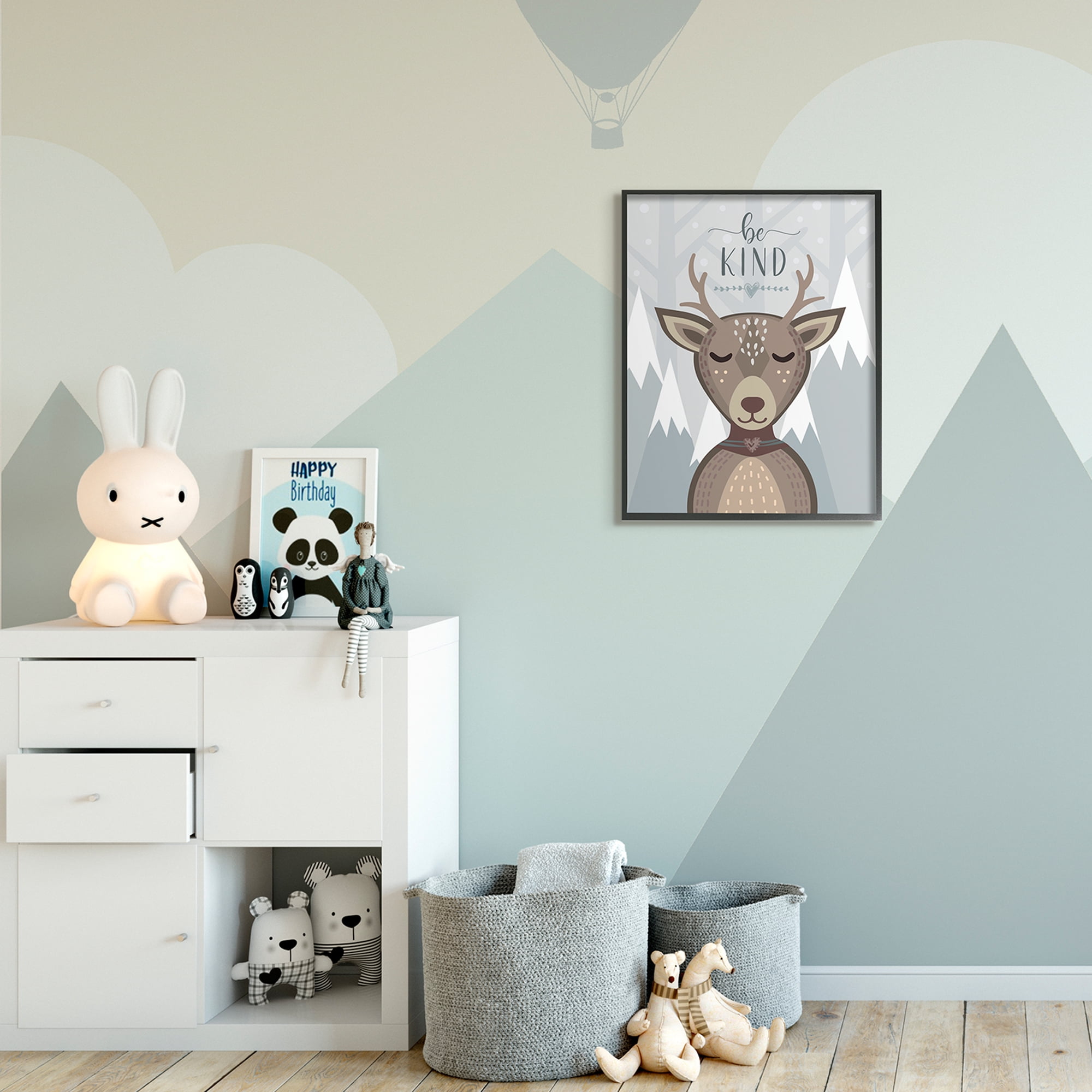 Stupell Industries Be Kind Sentiment Cartoon Deer Snowy Mountains,24 x 30,Designed by AE Design