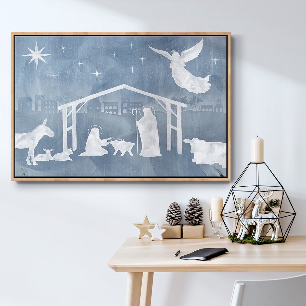 Star of Bethlehem Collection A - Framed Gallery Wrapped Holiday Canvas - 17 x 25 - Natural Wood Frame
