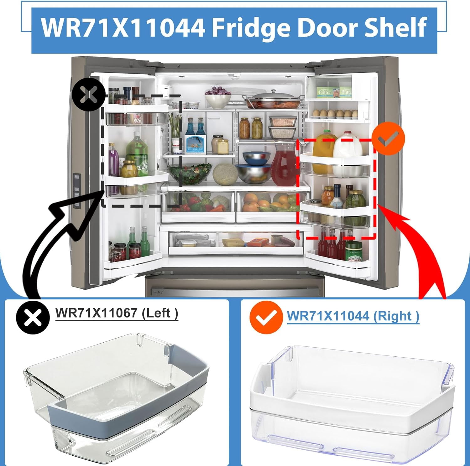 DanYee WR71X11044 WR71X11059 Refrigerator Door Shelf Bin (Right Side) ,Compatible with GE Refrigerator Replacement Shelves Replaces PS6011779, AP5656690, 2691847, EAP6011779 Refrigerator Parts