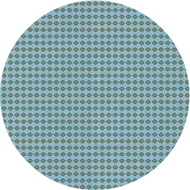 Ahgly Tapis Rond Lavable en Machine Intérieur Transitionnel Bleu Diamant Bleu, 7 Pieds Rond