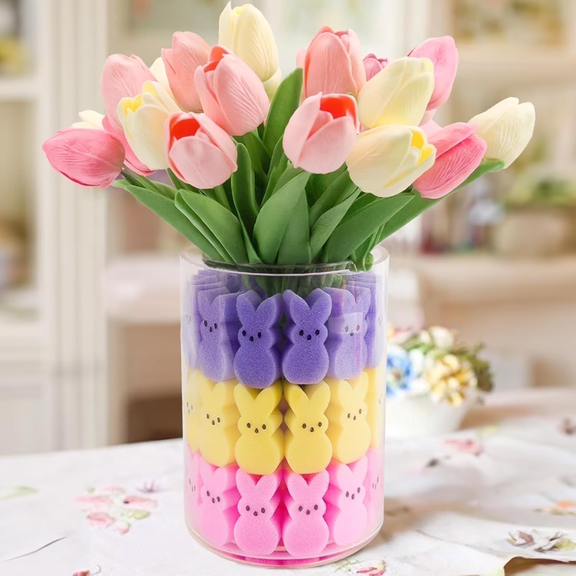 Easter Decorations, 45PCS Cute Easter Bunny Sponges Vase Fillers, Spring Easter Bunny Floral Centerpieces for Tables, Home and Vase Decorations, Ant-Resistant Easter Bunny Decorations for Party