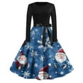 thumbnail image 2 of Christmas Dresses for Women Women's Fashion Vintage Long Sleeve Round Neck Christmas Printed Evening Party Dresses for Formal Event,Blue,XL, 2 of 4