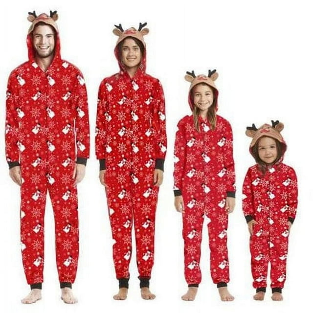 Conjunto de pijama navideño familiar a juego con capucha de reno, mono con cremallera, ropa de dormir navideña, ropa de dormir para niños de 2 a 3 años