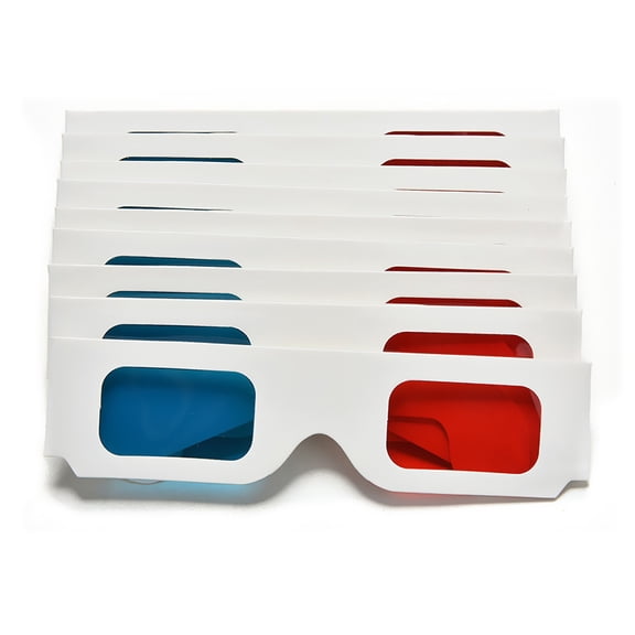 NOVELAR Anaglyph 3D Viewing Glasses, Red and Cyan Lenses for DVDs & 3D Gaming, White Cardboard Frame with Two Fold Lines for Custom Fit