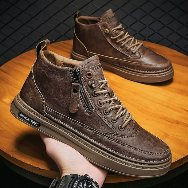 Zapatos de cuero de negocios informales de caña alta para otoño e invierno para hombre, botas cortas con cremallera y estilo Martin, zapatillas de deporte para hombre