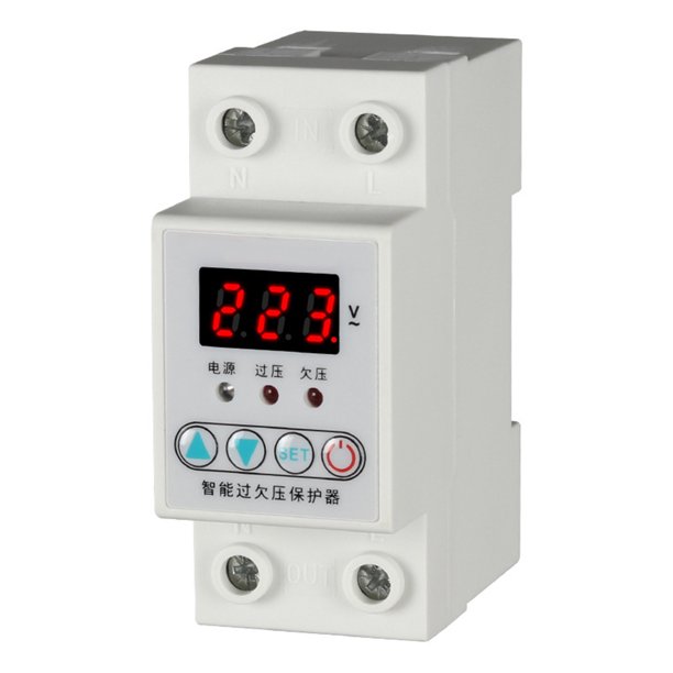Tholdsy Protector de voltaje de carril DIN ABS reemplazo Digital botón eléctrico Control bajo voltaje hogar Oficina Hotel voltímetro Adaptadores de corriente 63A