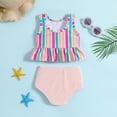 thumbnail image 3 of Baby Girls Summer Swimsuit Sleeveless Bowknot Striped Swimwear Toddler Two-Piece Bikini Set Beach Suit 1-4Y, 3 of 6