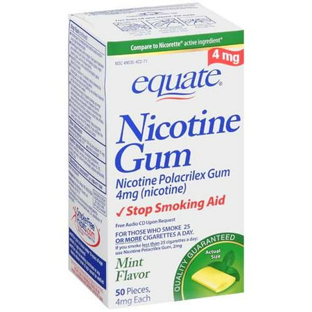 Equate: Nicotine Polacriex Gum 4Mg(Nicotine)/Stop Smoking Aid Mint Flavor Nicotine Gum, 50 ea
