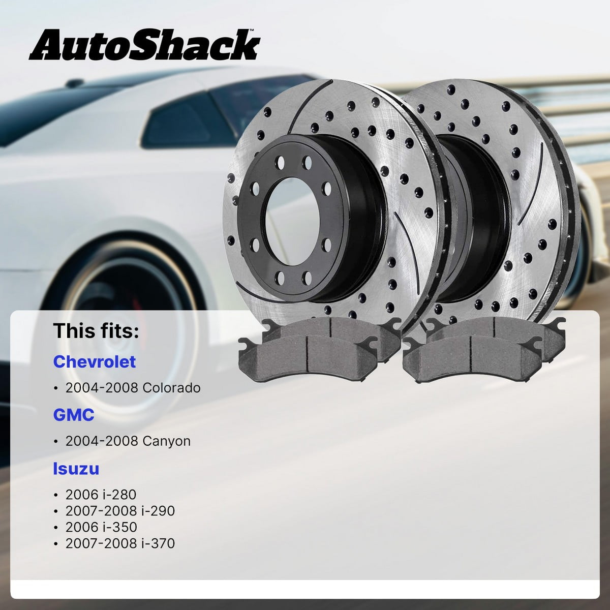 AutoShack Front Drilled & Slotted Brake Rotors Ceramic Brake Pads | Replacement for Chevrolet Colorado GMC Canyon Isuzu i-290 i-370 2006 i-280 i-350 | E-Coated | 6-PC Brake Kit | ShadowGuard