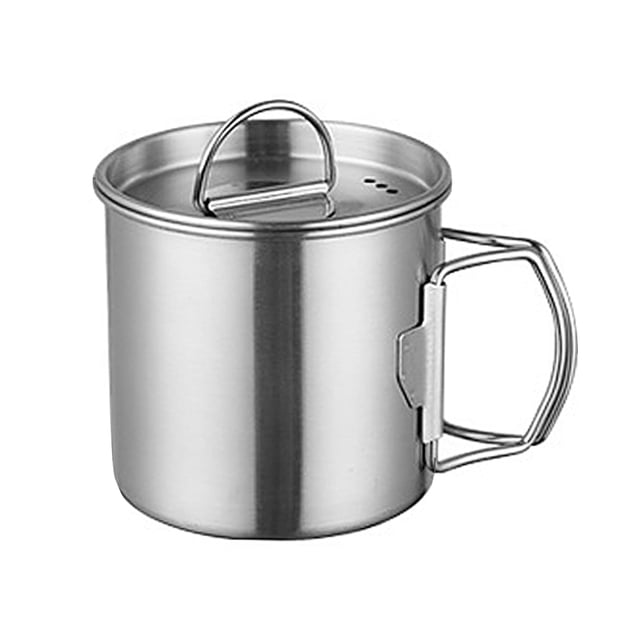 Tasse Pot de Camping avec Poignées Pliables et Couvercle Gobelet en Acier Inoxydable pour Camping Randonnée