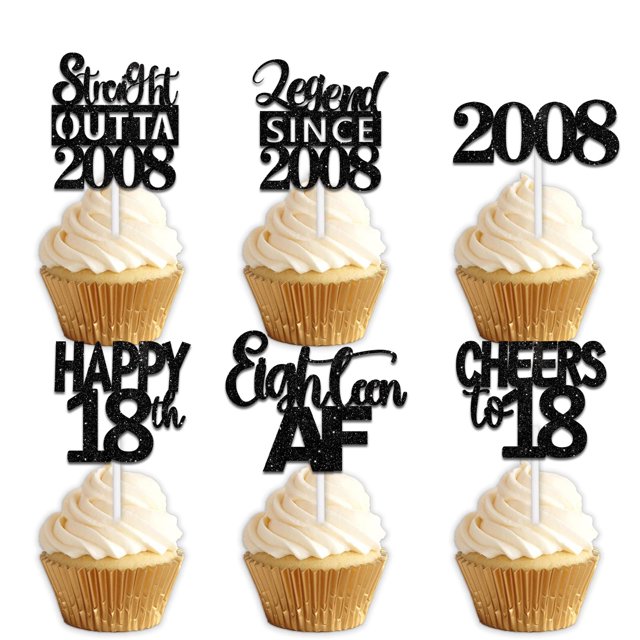 Topper para cupcakes LETLIMIT negro con brillo 30 piezas 5 cm
