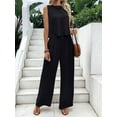 thumbnail image 4 of Women'S 2 Piece Outfits Vest Crew Neck Sleeveless Casual Sets Wide Leg Pants Suits Black XXL, 4 of 7