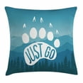 thumbnail image 1 of Retro Poster Decor Throw Pillow Cushion Cover, Inspirational "Just Go" Motivational Quote over Mountains Range Graphic, Decorative Square Accent Pillow Case, 24 X 24 Inches, Blue White, by Ambesonne, 1 of 2