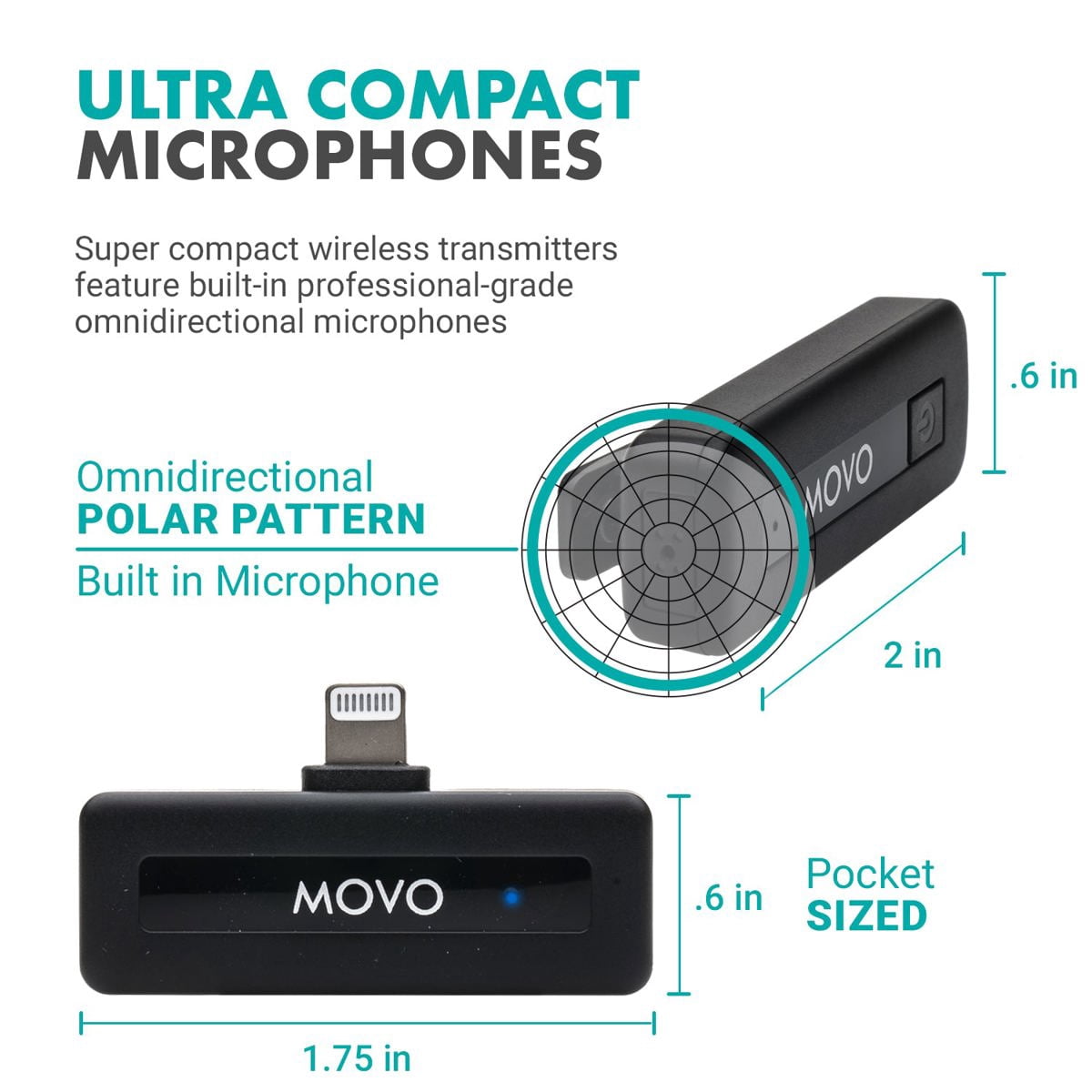 Movo Photo Wireless-Mini-DI-DUO Ultra-Compact Microphone System with 2x Omnidirectional Lavalier Mic for Apple iPhone
