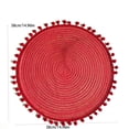thumbnail image 3 of HHJZPR Round Pom Pom Woven Placemat, 14.96in Hand Braided Heat Resistant Table Charger Mat, Decorative Circular Dining Table Coaster for Home Kitchen Restaurant Party Decor, 3 of 6