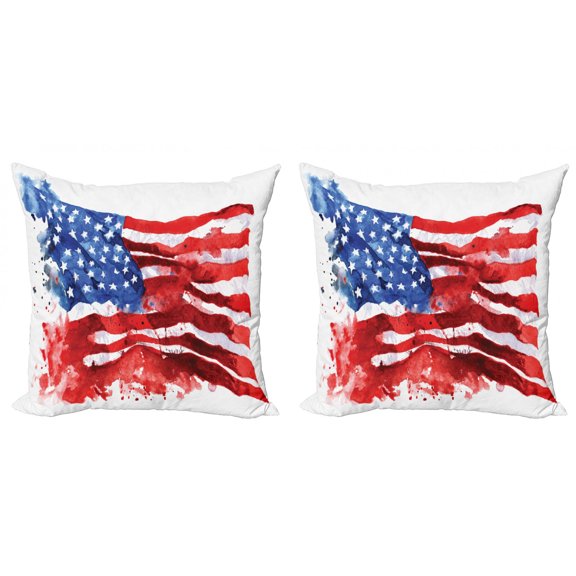 Ambesonne Watercolor Throw Pillow Cover 2 Pack, Digital Graffiti, 20", Red Blue