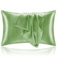thumbnail image 1 of ZHAOCHENG Funda de almohada de satén para cabello y piel, juego de 2 fundas de almohada tamaño king, funda de almohada verde salvia súper suave y sedosa con cierre de sobre (20 x 40 pulgadas), 1 of 5