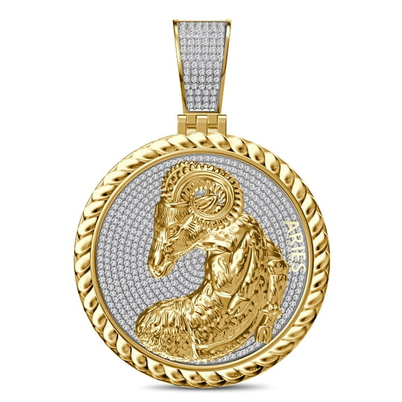 Real Genuine 1.50 Cwt. MOISSANITE Diamond 40  Grams Zodiac Lucky Birth Sign Aries Ram Astrology Horoscope 14K Gold Over Pendant Charm  Chain