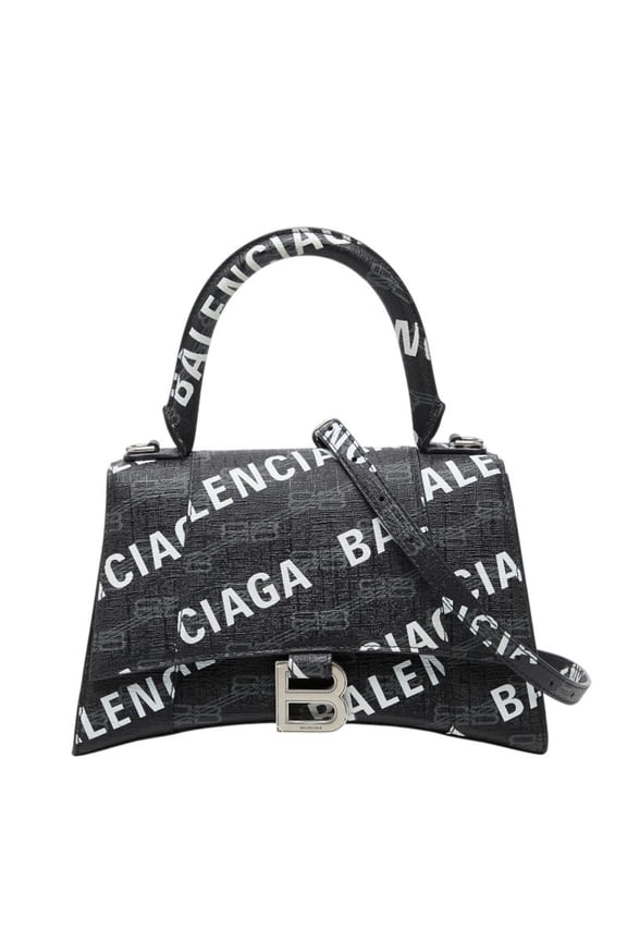 Pre-Owned Balenciaga BB Monogram Hourglass XS Handbag Shoulder Bag 2-Way Black Leather Women's...