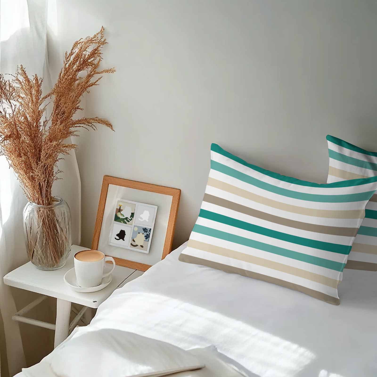 Brown Beige Teal White Striped Outdoor Pillow Covers Set of 2 Modern Minimalist Lines Waterproof Throw Pillow Case Decorative Square Cushion Cover for Patio Couch Garden Balcony, 20"x12"