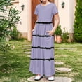 thumbnail image 7 of THDHVS Girls Summer Dresses, Dresses for Kids, Toddler Kids Girls Cute Stripe Print Short Sleeve Stretchy Pocket Dress A Line Long Dress Purple 13-14 Years, 7 of 7