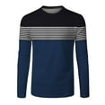 thumbnail image 5 of Mens Fashion Casual Sports Striped Stitching Digital Printing Round Neck T Shirt Long Sleeve Top Polyester,Spandex Navy XL, 5 of 5