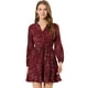 thumbnail image 1 of Vestido camisero de cintura con lazo y manga abullonada en la parte delantera con estampado floral y estampado floral para mujer borgoña S, 1 of 6