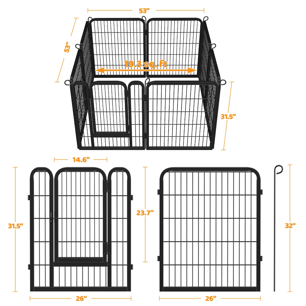 Yaheetech 31.5" Tall 8-Panel Dog Playpen with Door, Black
