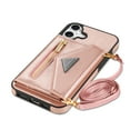 thumbnail image 2 of Feishell Fit for Apple iPhone 16 Case with Adjustable Shoulder Strap,Luxury Premium PU Leather Back Magnetic Buckle Flip Card Pocket Zipper Wallet Crossbody Phone Case,Pink, 2 of 10