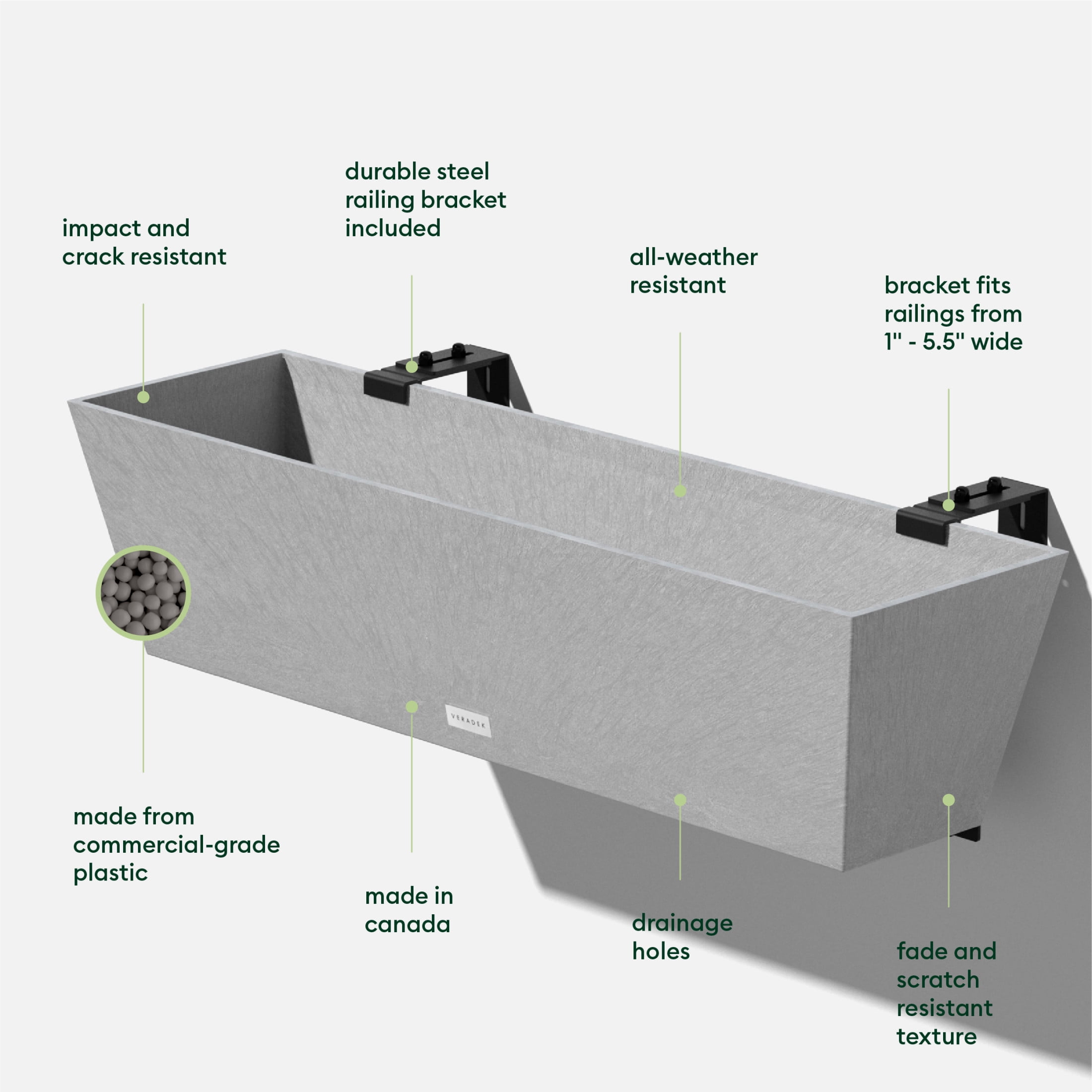 Veradek Pure Series Railing 36" Plastic Planter 2-Pack Gray