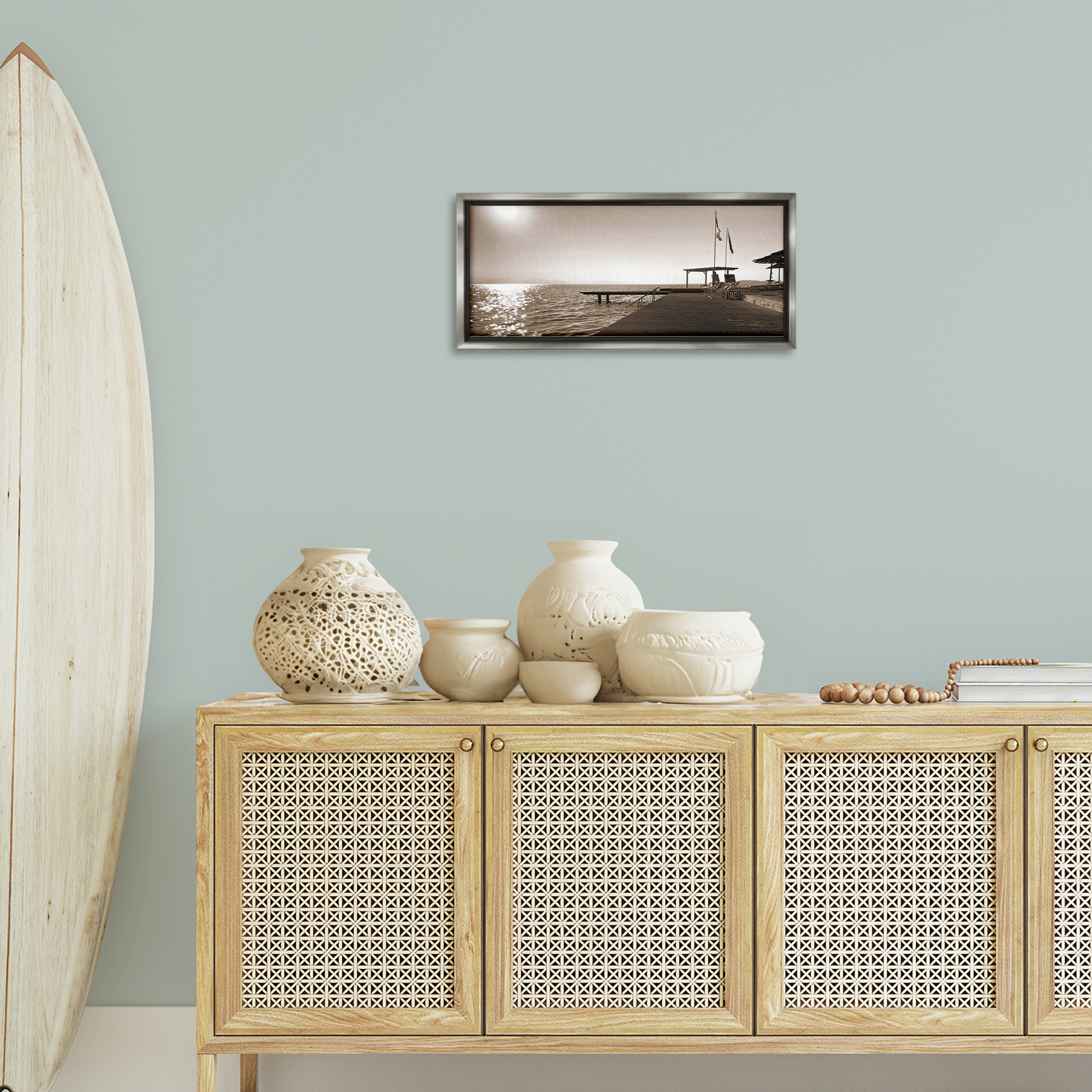 Stupell Industries On Deck Summer Scene Coastal Photography Gray Floater Framed Canvas Art Print Wall Art, 25 x 11