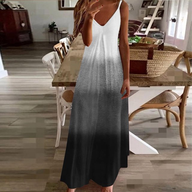 FcBaudy Camisole Sans Manches Col en V, Robes d'Été pour Femmes, Robes Sans Manches Mode Imprimée Bretelles Robes Femmes
