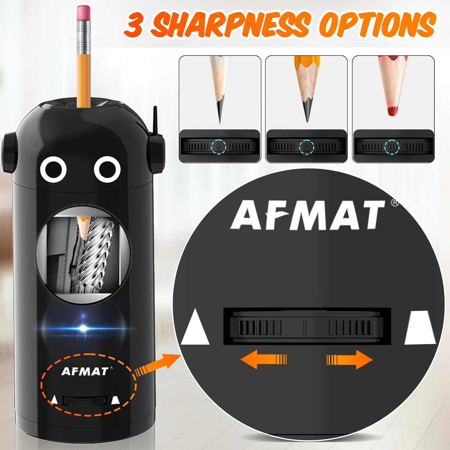 Electric Pencil Sharpener for Colored Pencils 7-11.5mm, Fully Automatic Robot Pencil Sharpener, Auto in & Out, Rechargeable Hands-Free for Classroom/Home/Office, Battery Operated, PSX5RB, Black