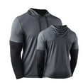 thumbnail image 3 of HOOMEUMY Casual Shirts for Men Long Sleeve Hooded Fake Two-piece Fitness Sports T-shirt Base Lightweight Spring Comfy Long Sleeve Crew Neck Solid Color Shirt (Gray,S), 3 of 5