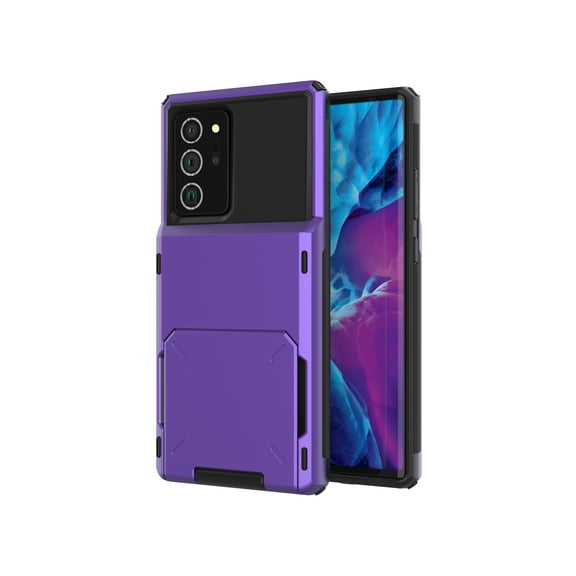 For Samsung Galaxy Note 20 Ultra Case, Mantto Wallet Cover 5 Credit Card Slots Holder Flip Hidden Rugged Dual Layer PC & TPU 2 in 1 Protection Hybrid Tough Back Armor Phone Skin,Purple