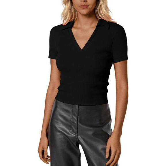 Daznico Womens Tops - Women's Short Sleeve V Neck Blouse Casual Business Tops Work Shirt Breathable Wear Stylish Versatile Tee - Shirts for Women,Color:Black,Size:L