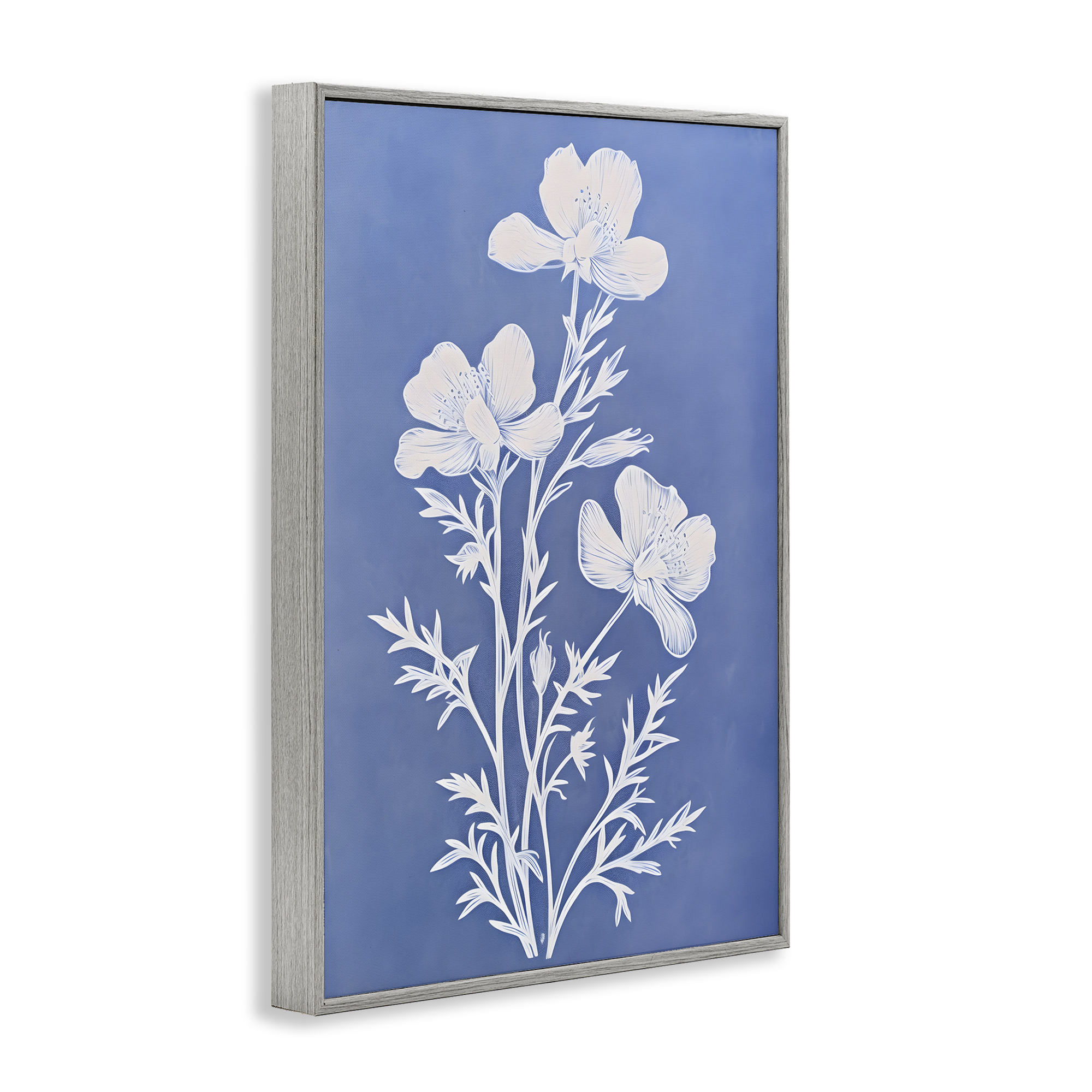 Stupell Industries Cerulean Blue Blooms Botanical & Floral Painting Gray Framed Art Print Wall Art, 20 x 30