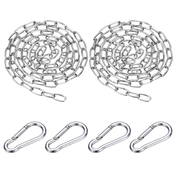 Uxcell 2Pcs 304 Stainless Steel Link Chain with 2 Hook (1/16" x 3.3 ft / 1 m x 1.5 mm) - Utility Hanging Coil Chain Link Locking Pulling for Outdoor Fence Pet Dog