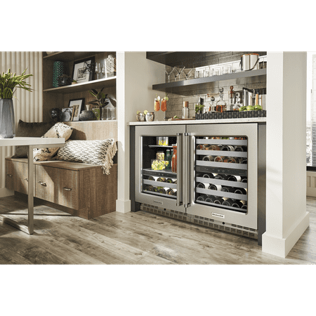 KitchenAid - 14-Bottle Dual Zone Beverage Cooler with Glass Door and Metal-Front Racks - Stainless steel