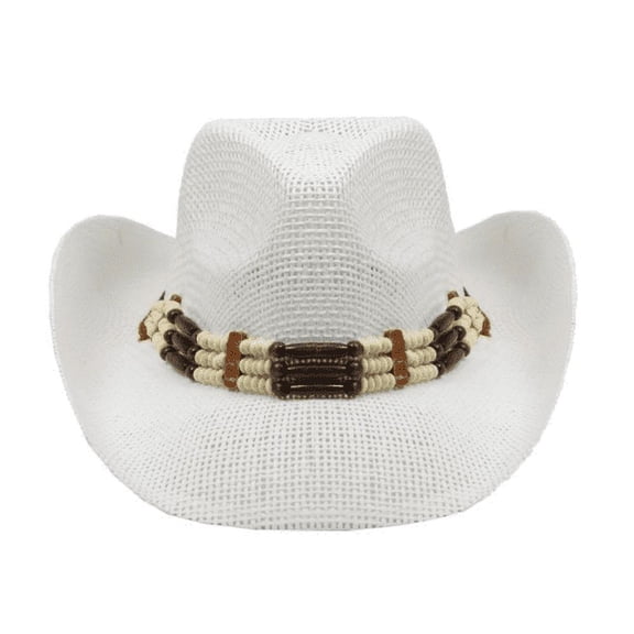 WHITE COWBOY Paper Straw HAT with Beads Cowboy Cowgirl Men or Women Lightweight