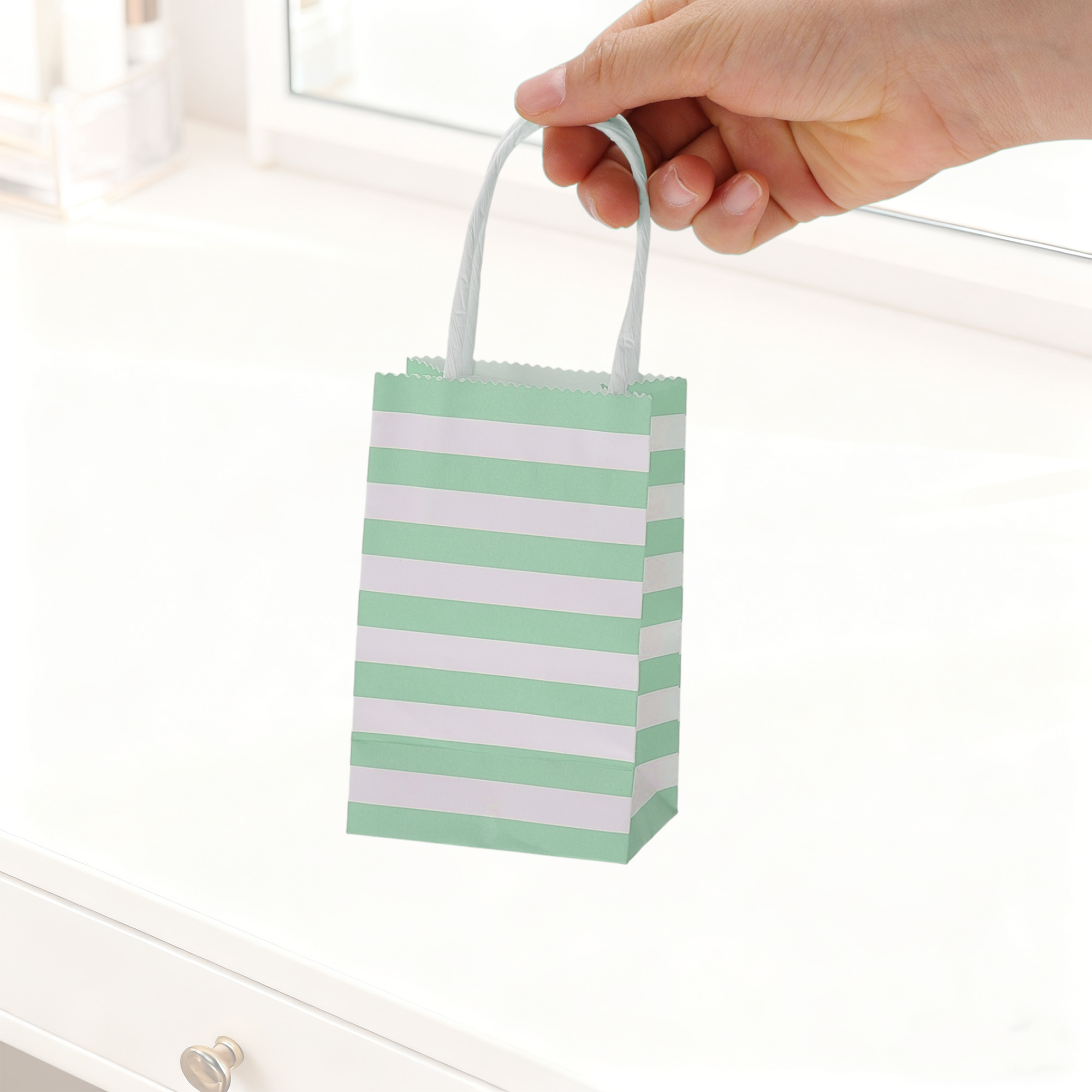 Unique Bargains Stripes Gift Bags 6 Pcs for Birthdays Holidays Green