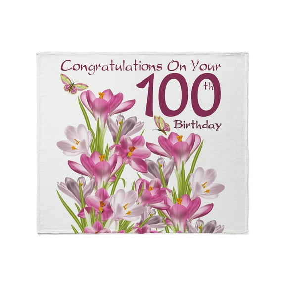 CafePress - 100Th Birthday Pink Crocus Throw Blanket - Soft Fleece Throw Blanket, 50"x60" for All Ages