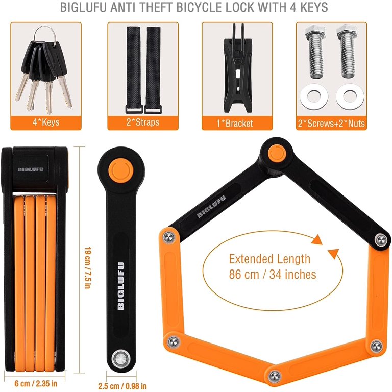 Heavy Duty Folding Bike Lock - 4 Digit Combination, Alloy Steel, With Frame Mount Bracket For Bikes & Scooters