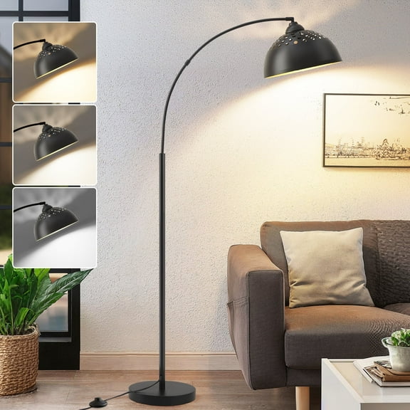 71" Arc Floor Lamps for Living Room, Modern Standing Lamp with Adjustable Lamp Head, Tall Lamp with Foot Switch, Arched Reading Light for Bedroom, Office, 9W 3 Color Temperatures Bulb Included